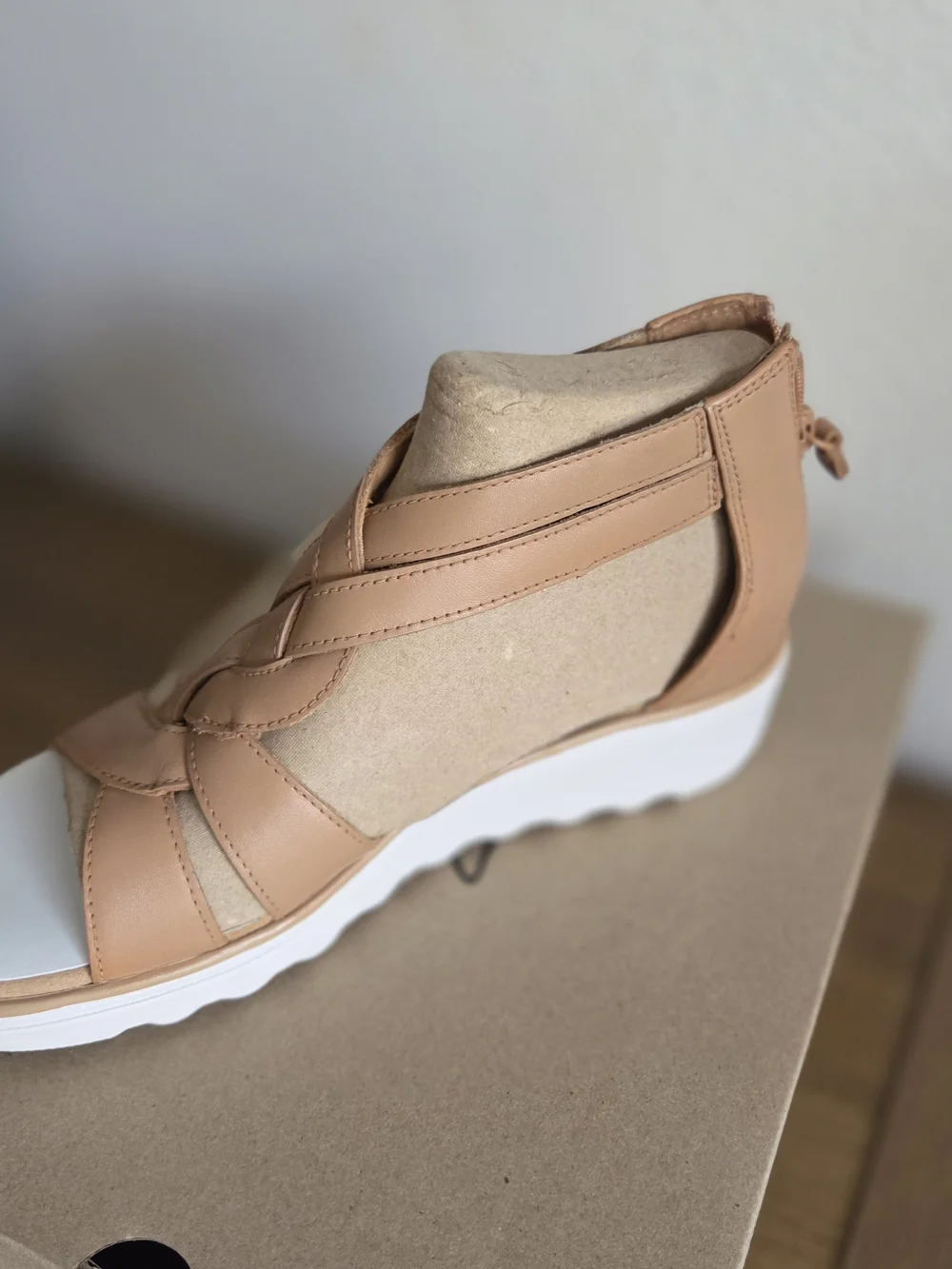 Clarks Braided Leather Wedge Slingback Sandals — Tan